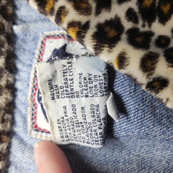 SOLUTIONS Blues Denim Vest with Leopard Print Collar L - Picture 4 of 6